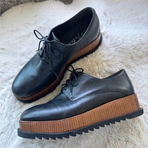 Black Leather Platform Oxfords